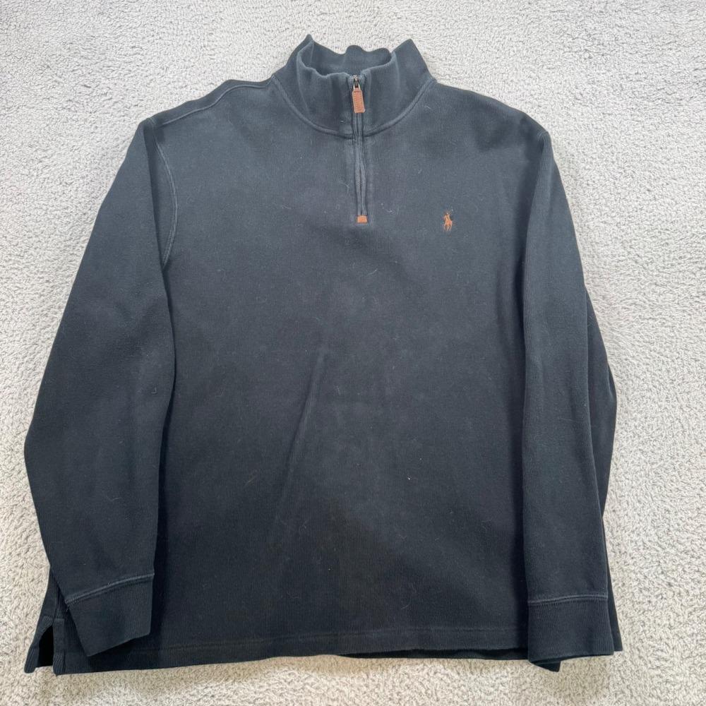 Polo Ralph Lauren Mens Quarter Zip Pullover Sweatshirt Black XL‎ Cotton